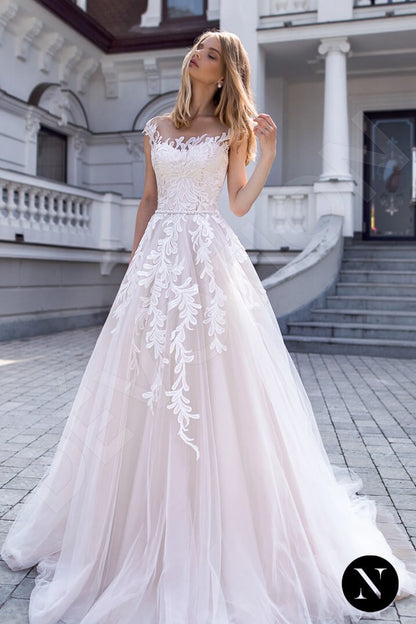 Lakeisha Full back A-line Short/ Cap sleeve Wedding Dress Front