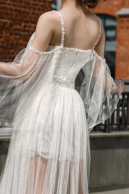Taenya Open back A-line Detachable sleeves and straps Wedding Dress 4
