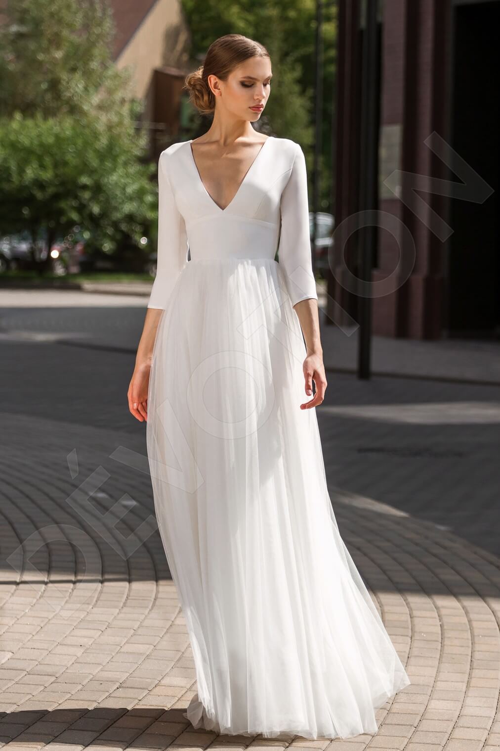 Ryllae Full back A-line 3/4 sleeve Wedding Dress Front