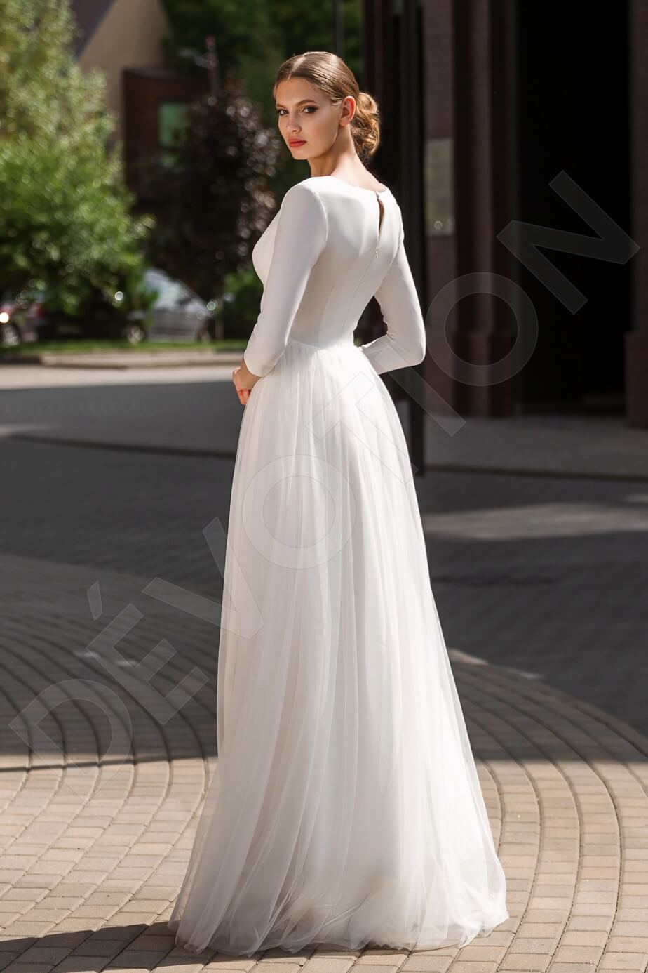 Ryllae Full back A-line 3/4 sleeve Wedding Dress Back