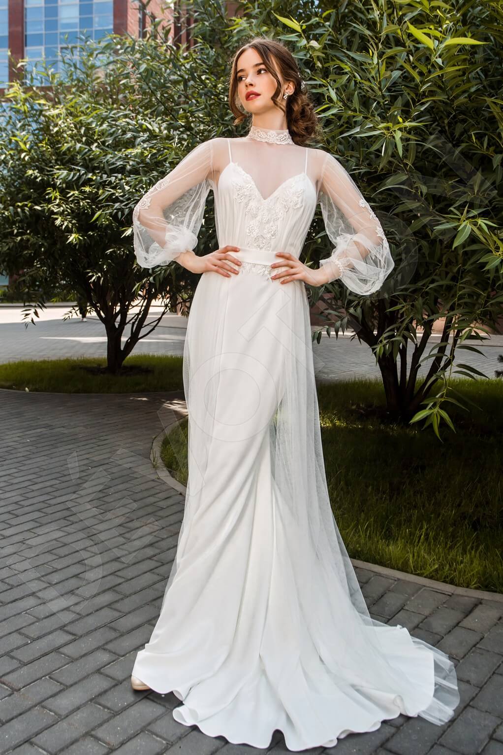 Numees Full back A-line Long sleeve Wedding Dress Front