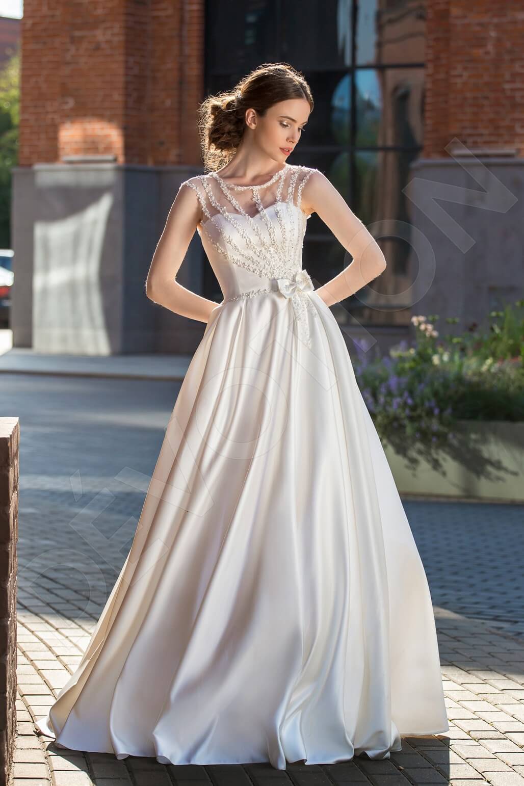 Nirvelli Full back A-line Short/ Cap sleeve Wedding Dress Front