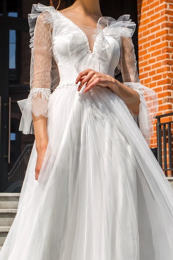Michele Criss cross back A-line 3/4 sleeve Wedding Dress 2