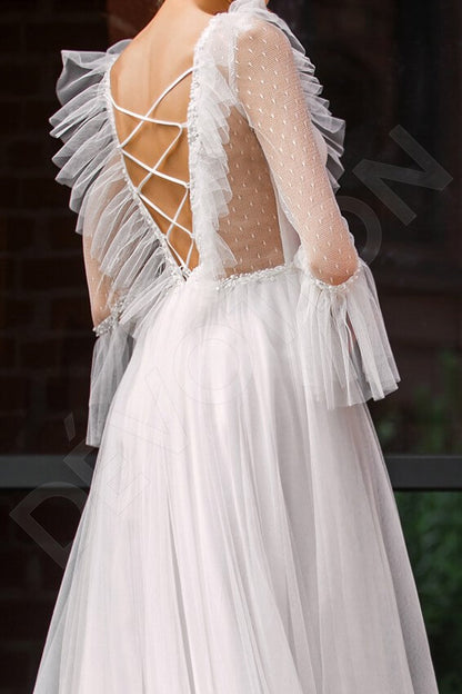 Michele Criss cross back A-line 3/4 sleeve Wedding Dress 3