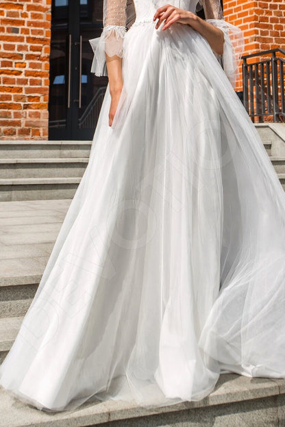 Michele Criss cross back A-line 3/4 sleeve Wedding Dress 4