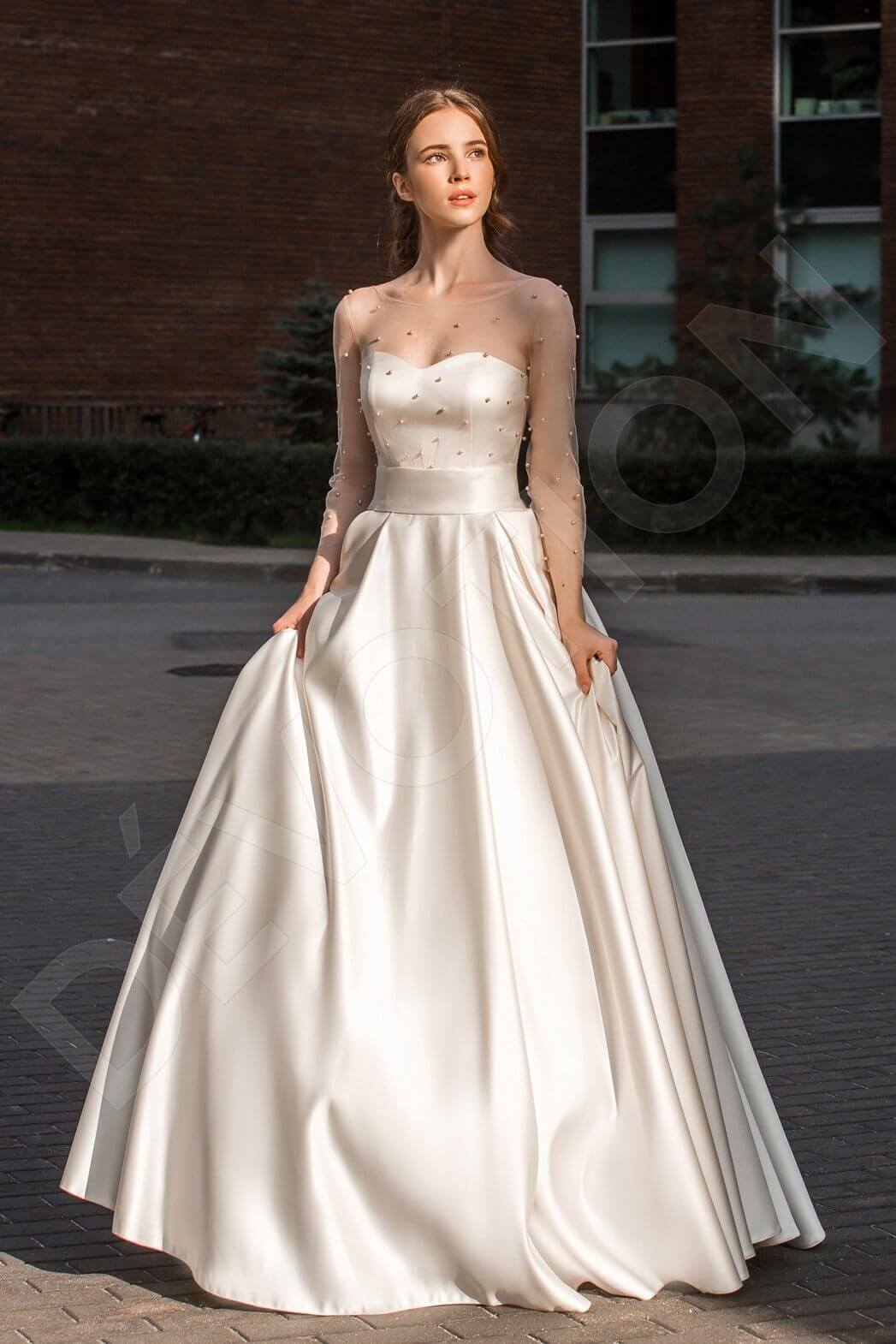 Adoette Full back A-line 3/4 sleeve Wedding Dress Front