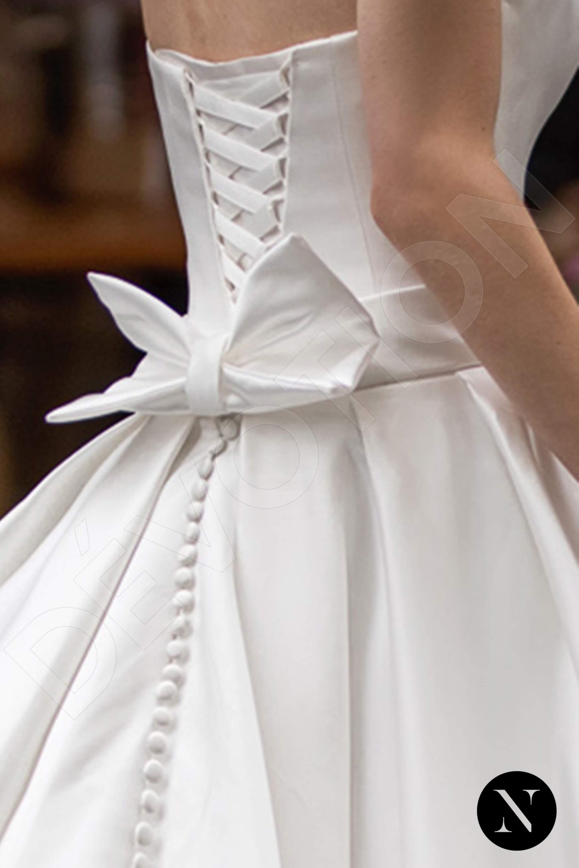 Solenne A-line Straight across Milk Wedding dress