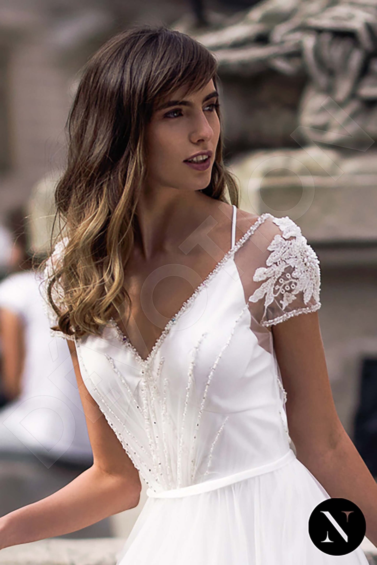 Karine Criss cross back A-line Short/ Cap sleeve Wedding Dress 2