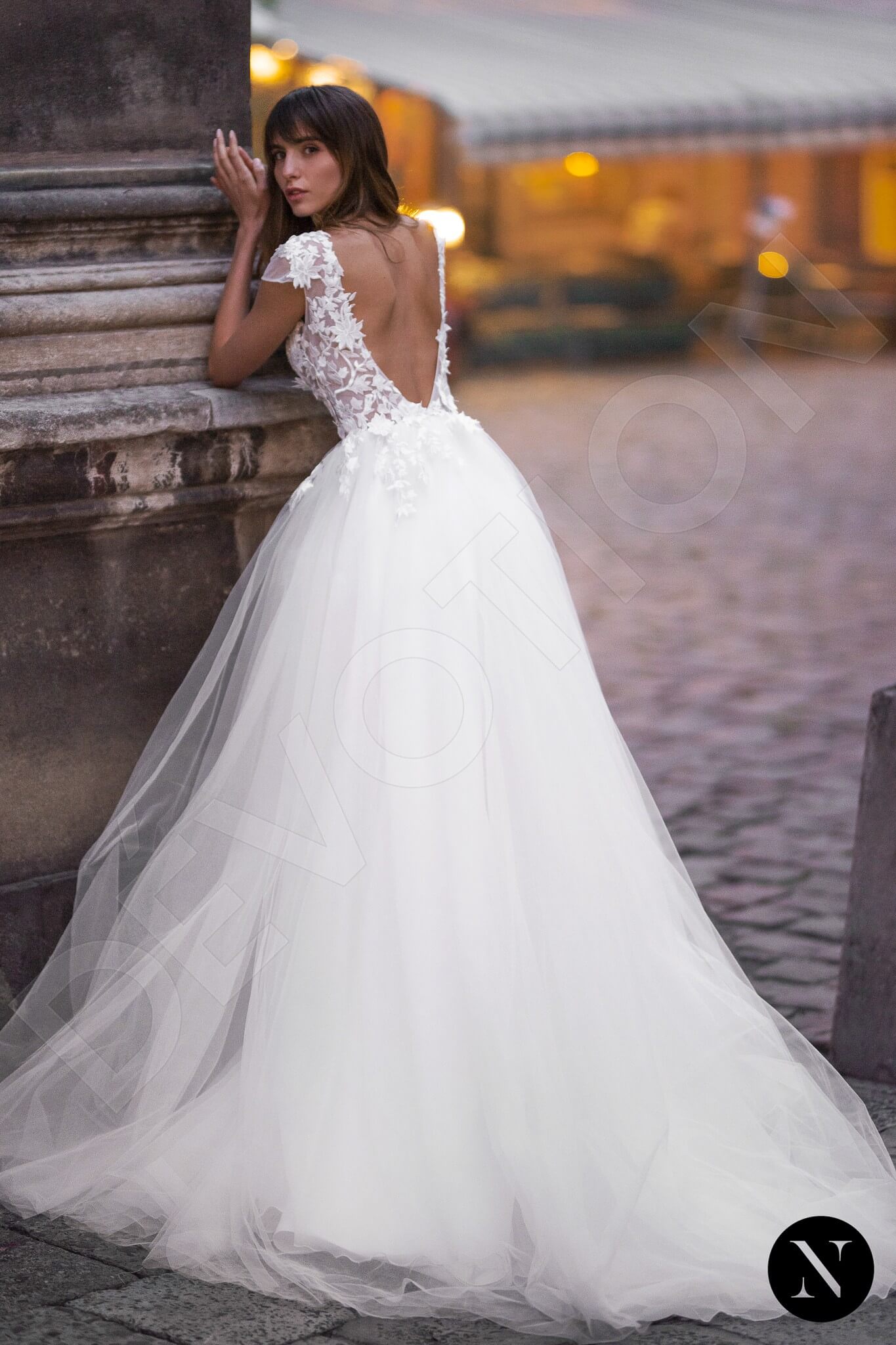 Flore Open back A-line Short/ Cap sleeve Wedding Dress Back