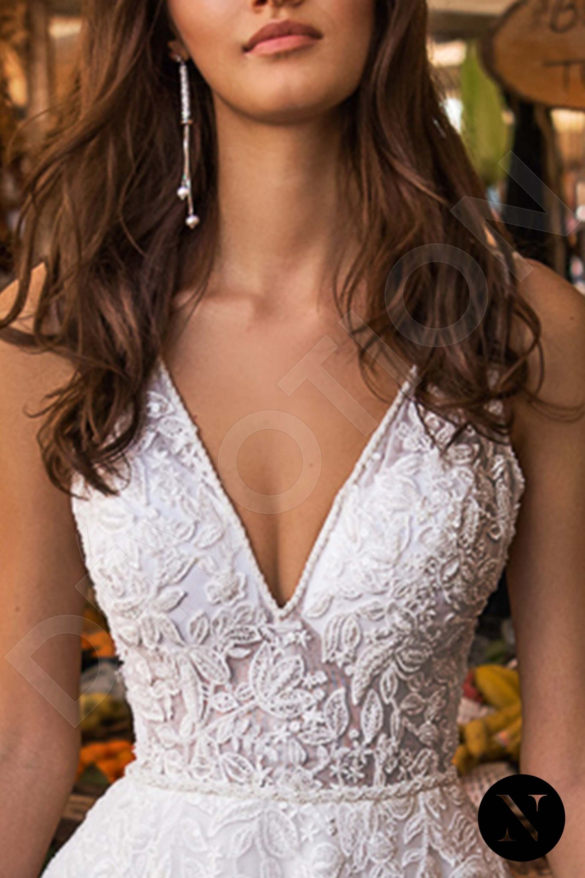 Cape A-line Deep V-neck Ivory Wedding dress