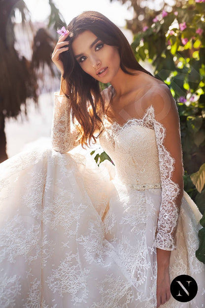 Diamante Full back A-line Long sleeve Wedding Dress 2