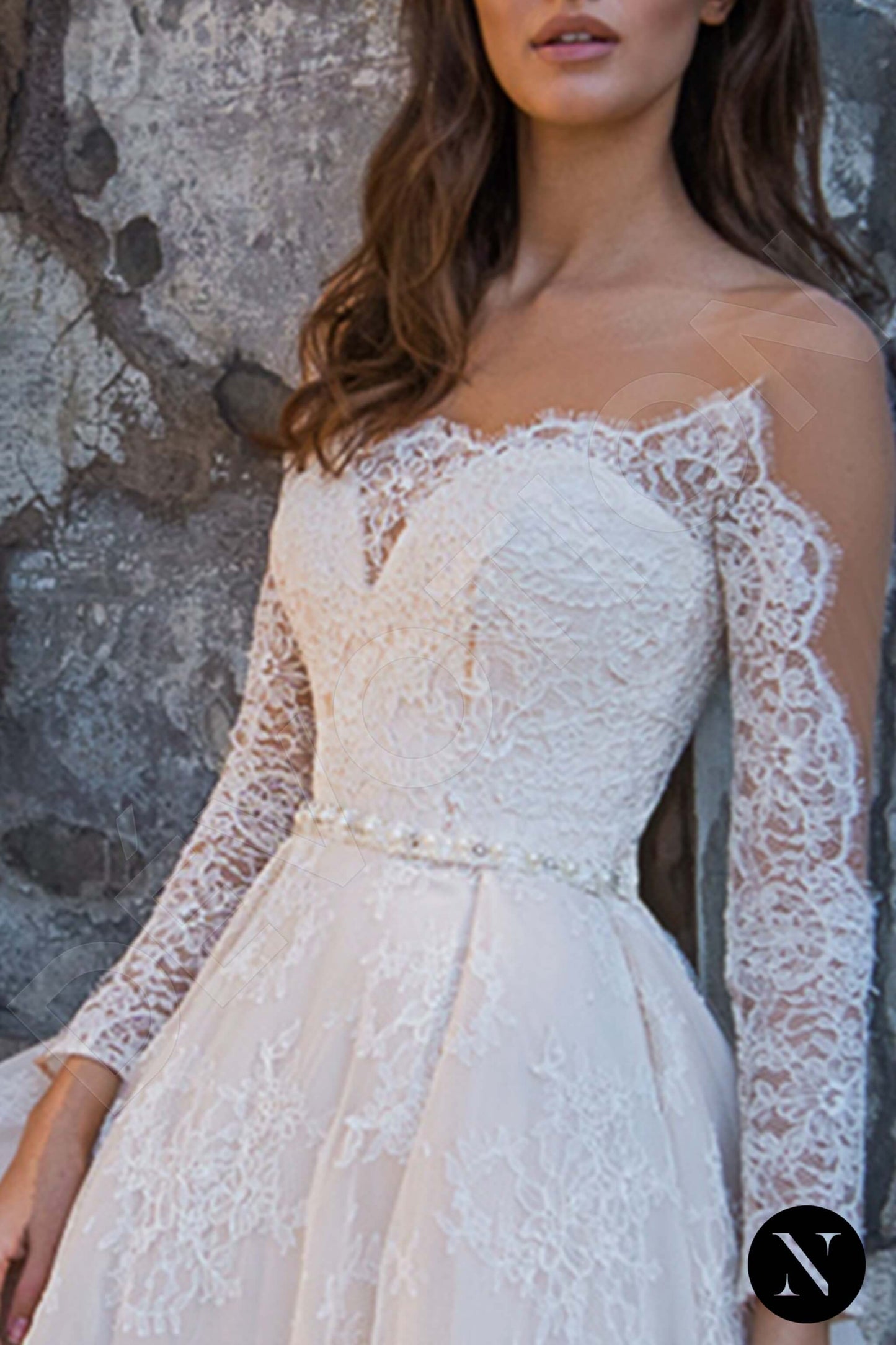 Diamante Full back A-line Long sleeve Wedding Dress 5