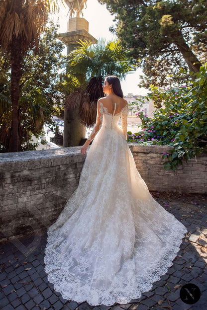 Diamante Full back A-line Long sleeve Wedding Dress Back