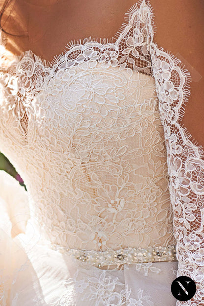 Diamante Full back A-line Long sleeve Wedding Dress 3