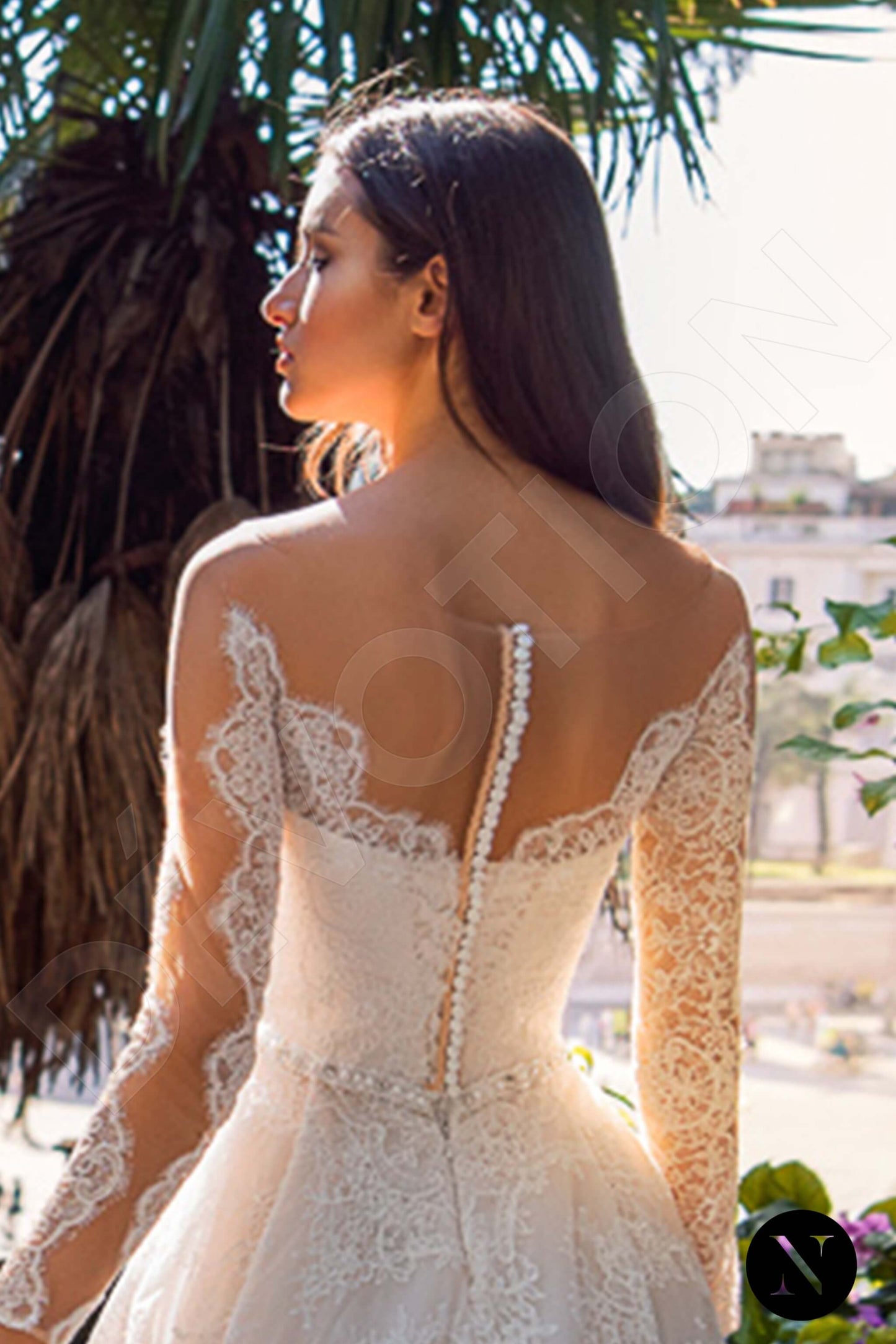 Diamante Full back A-line Long sleeve Wedding Dress 6