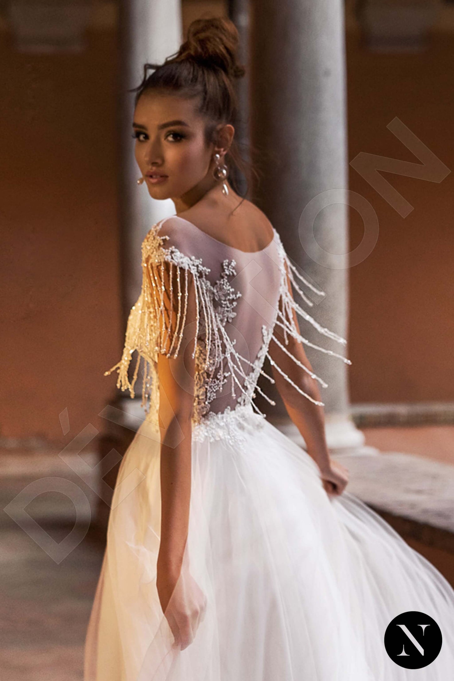 Dianora Full back A-line Short/ Cap sleeve Wedding Dress 5