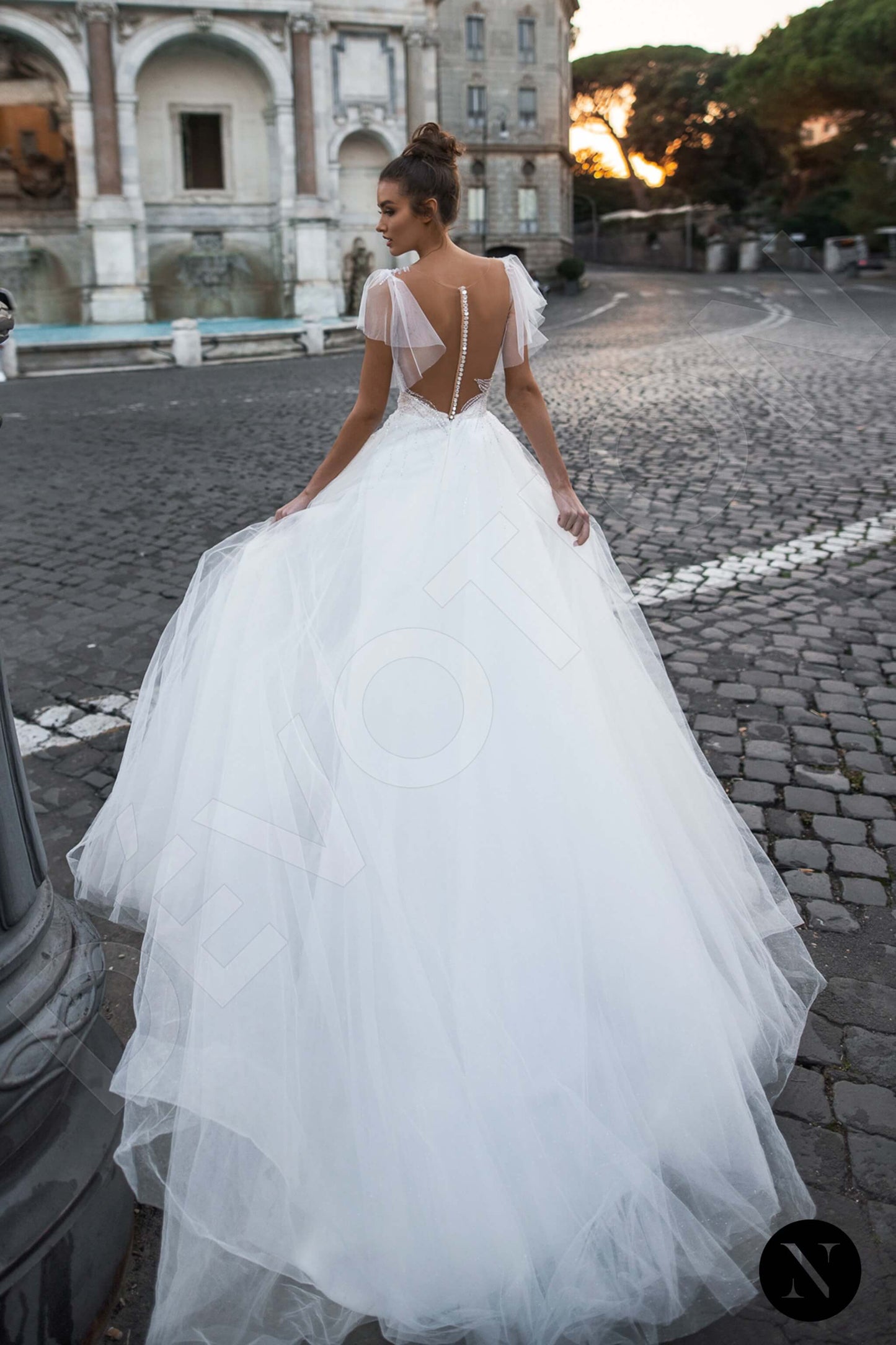 Filippa Illusion back A-line Short/ Cap sleeve Wedding Dress Back