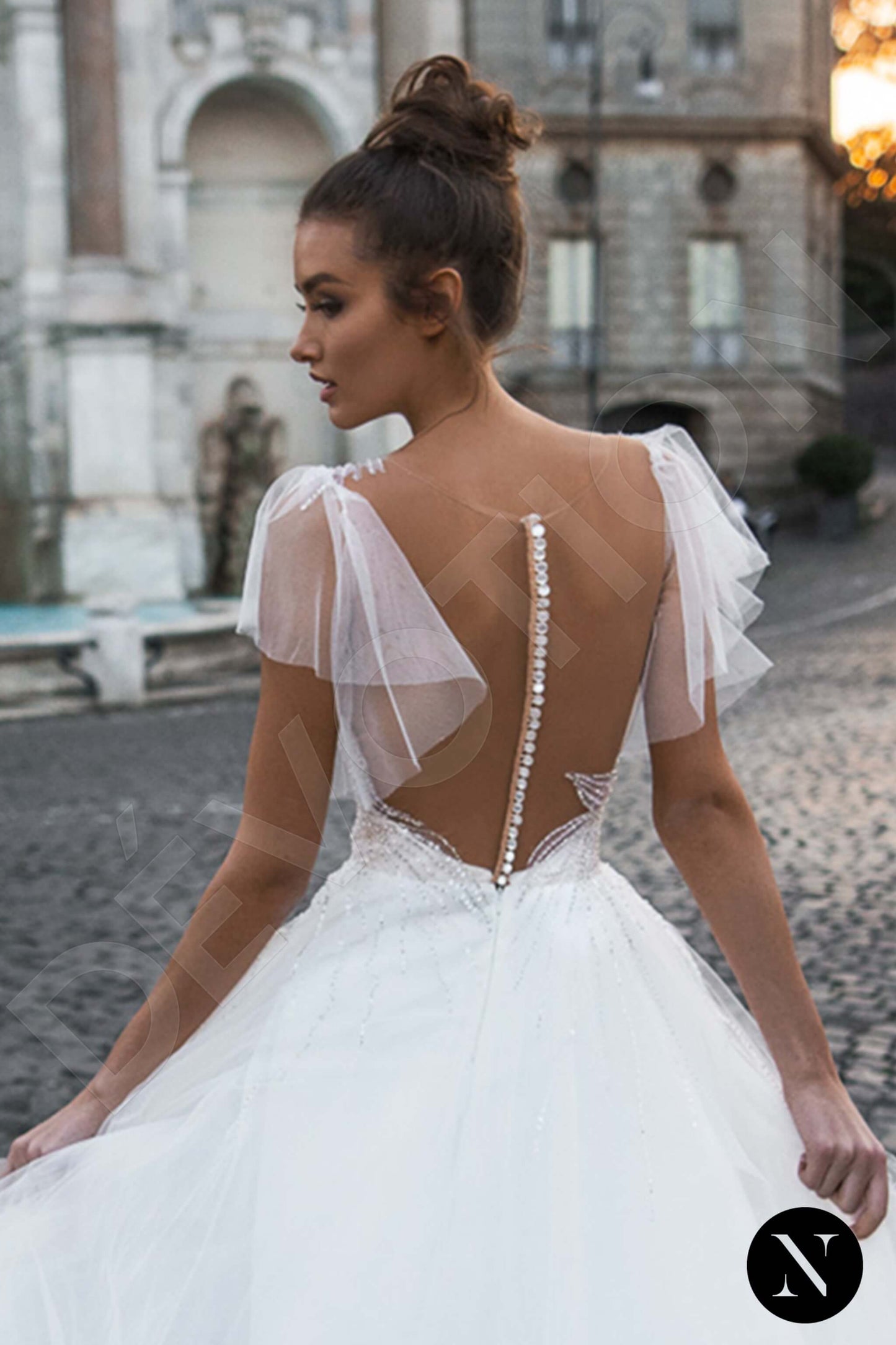 Filippa Illusion back A-line Short/ Cap sleeve Wedding Dress 3