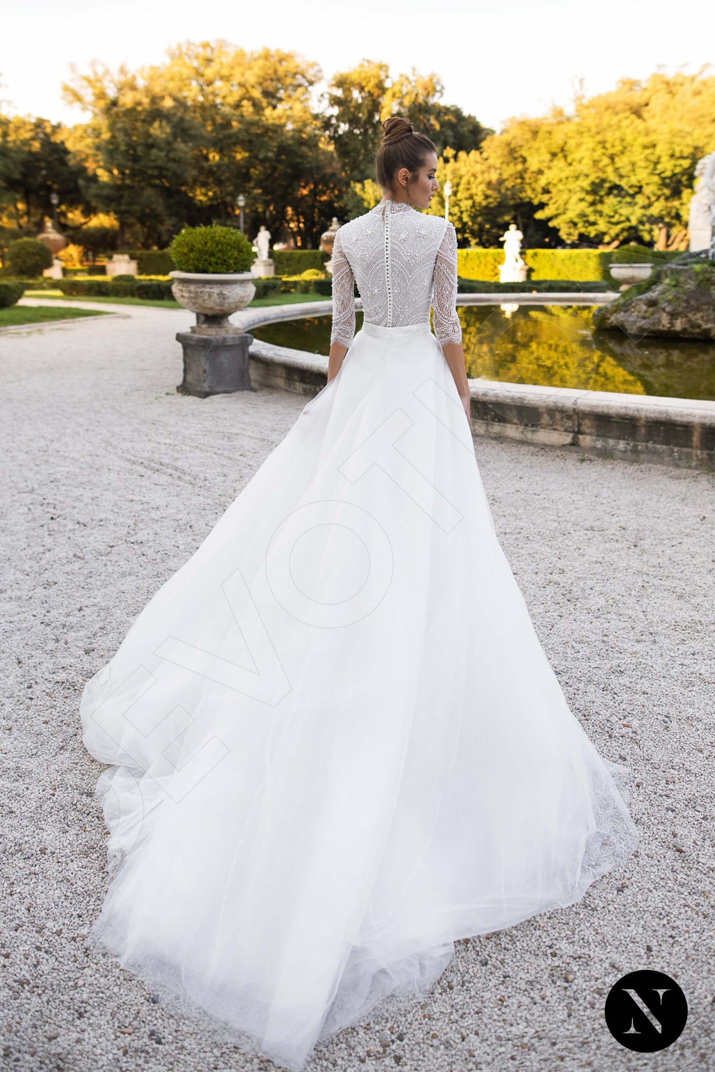 Iris Full back Sheath/Column 3/4 sleeve Wedding Dress Back