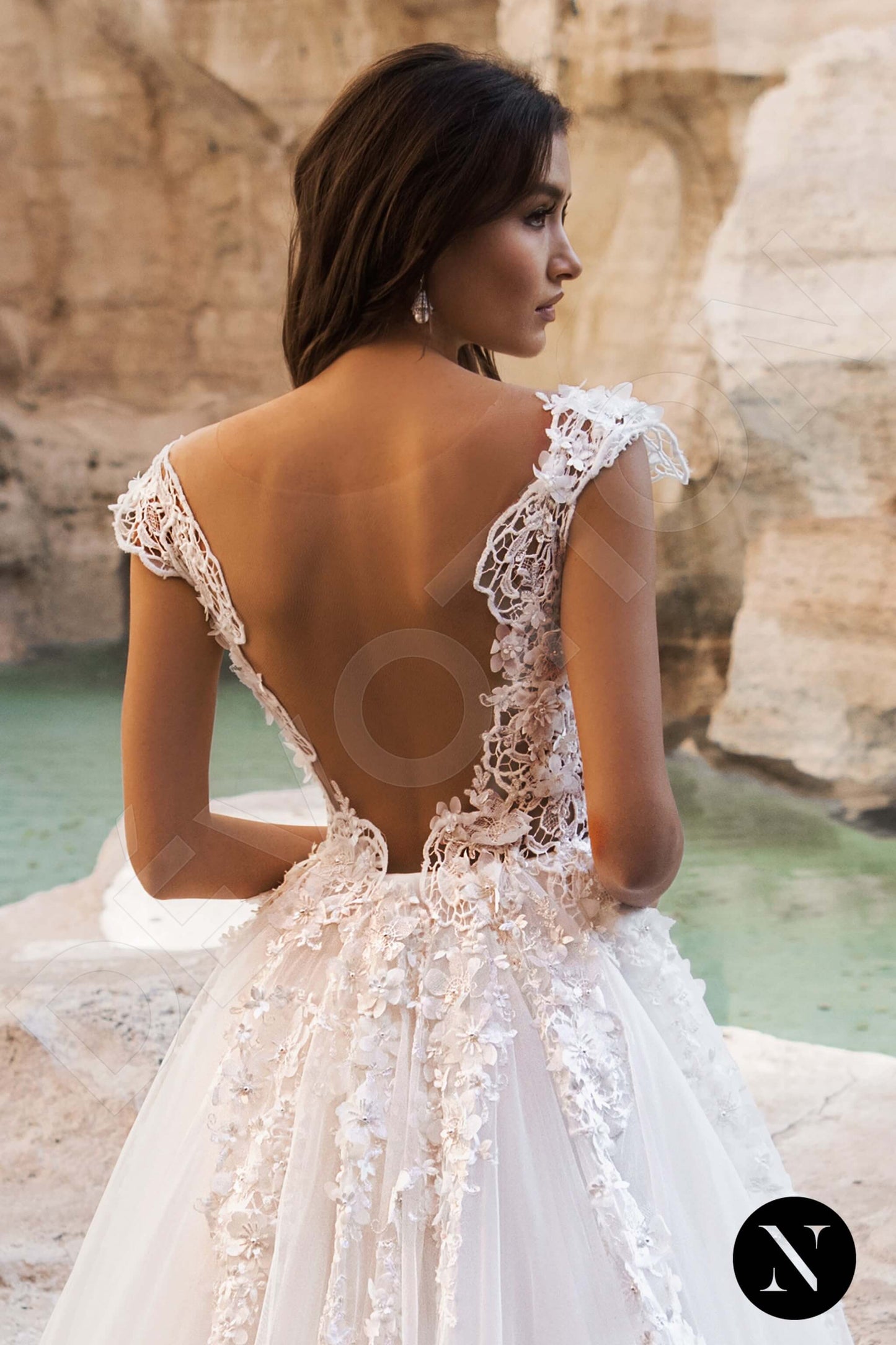 Ondina Illusion back A-line Short/ Cap sleeve Wedding Dress 3