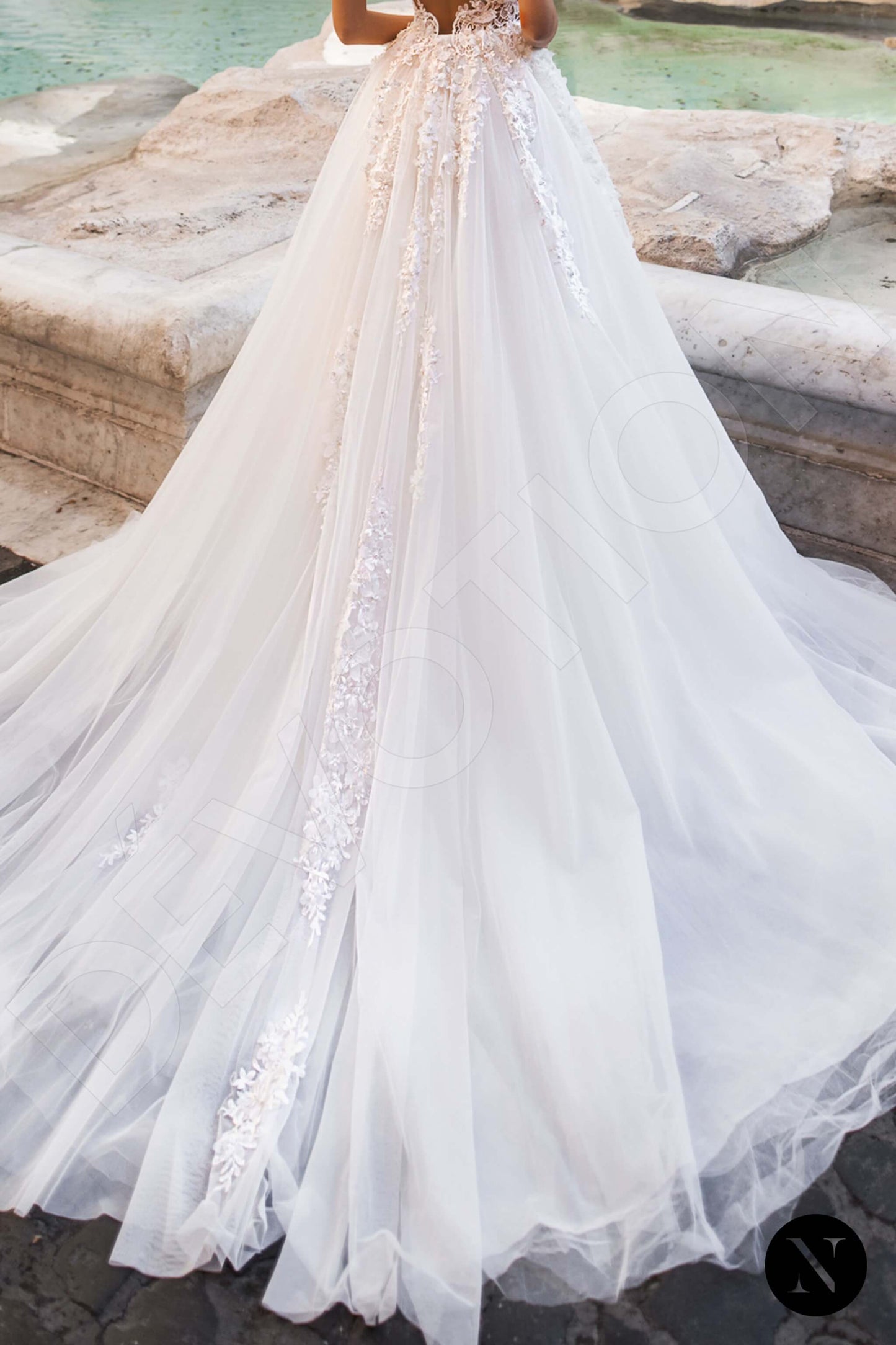 Ondina Illusion back A-line Short/ Cap sleeve Wedding Dress 6
