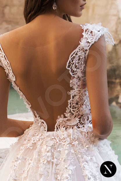 Ondina Illusion back A-line Short/ Cap sleeve Wedding Dress 4