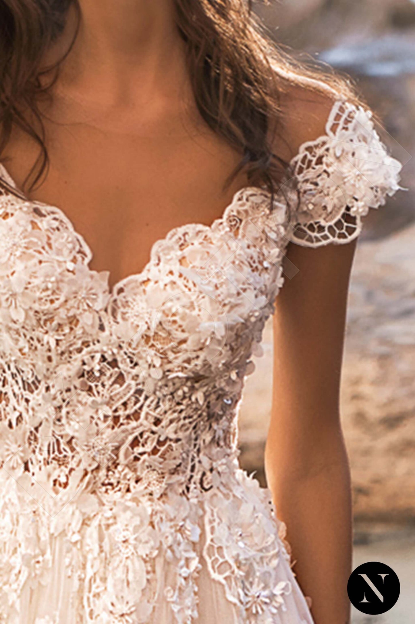 Ondina Illusion back A-line Short/ Cap sleeve Wedding Dress 5