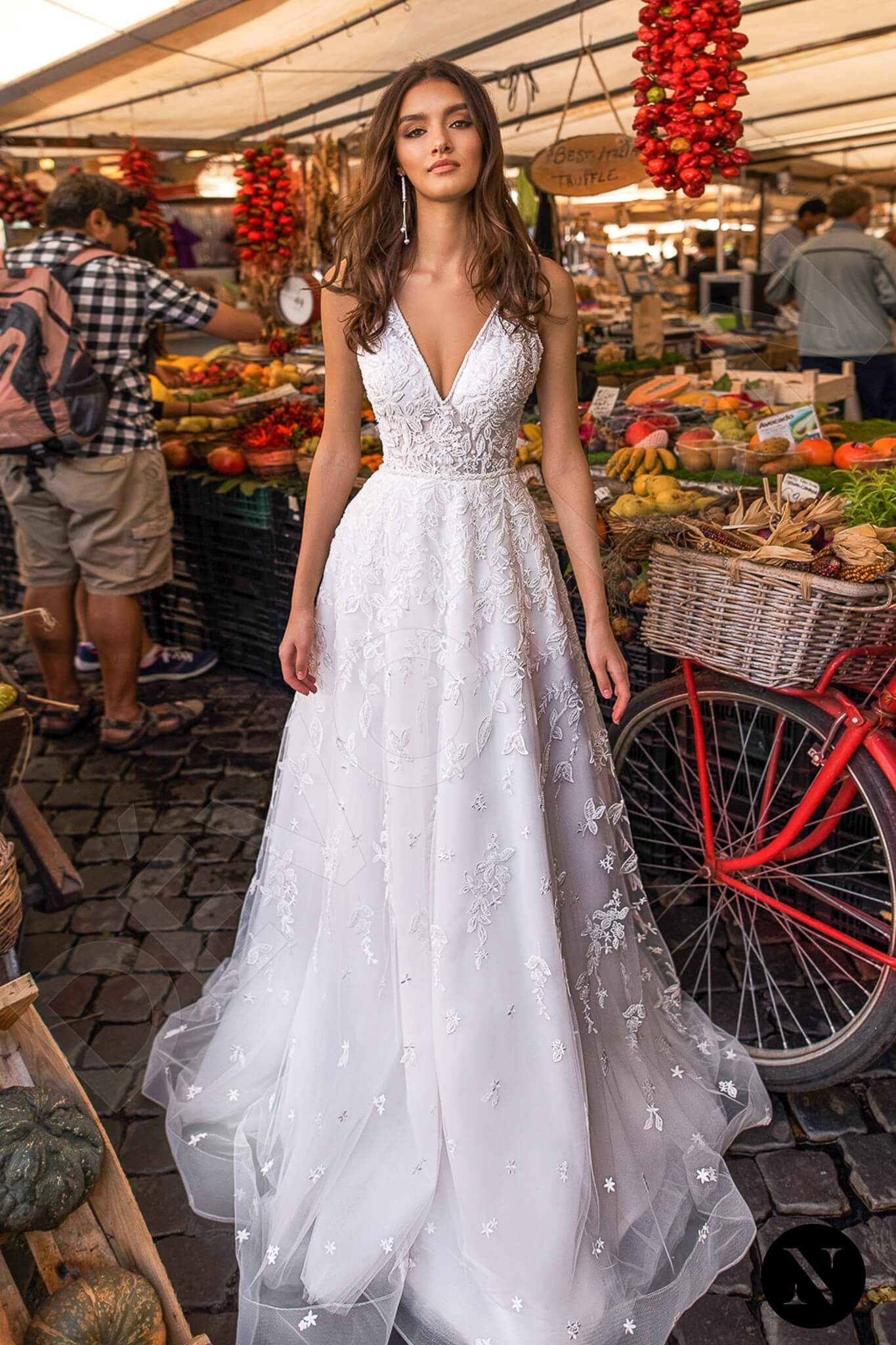 Cape Open back A-line Sleeveless Wedding Dress Front