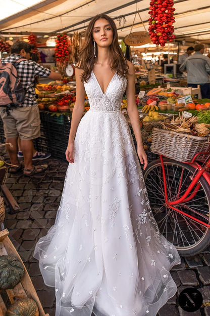 Cape Open back A-line Sleeveless Wedding Dress Front
