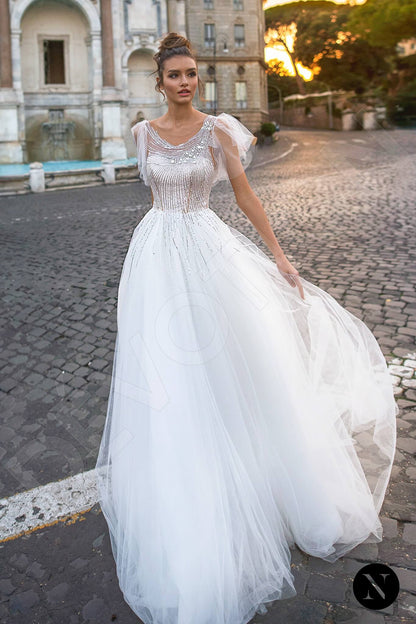 Filippa Illusion back A-line Short/ Cap sleeve Wedding Dress Front