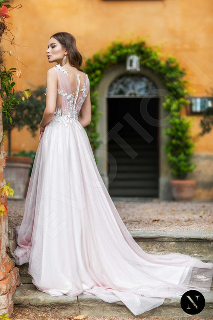 Pink Edelweiss Full back A-line Sleeveless Wedding Dress Back