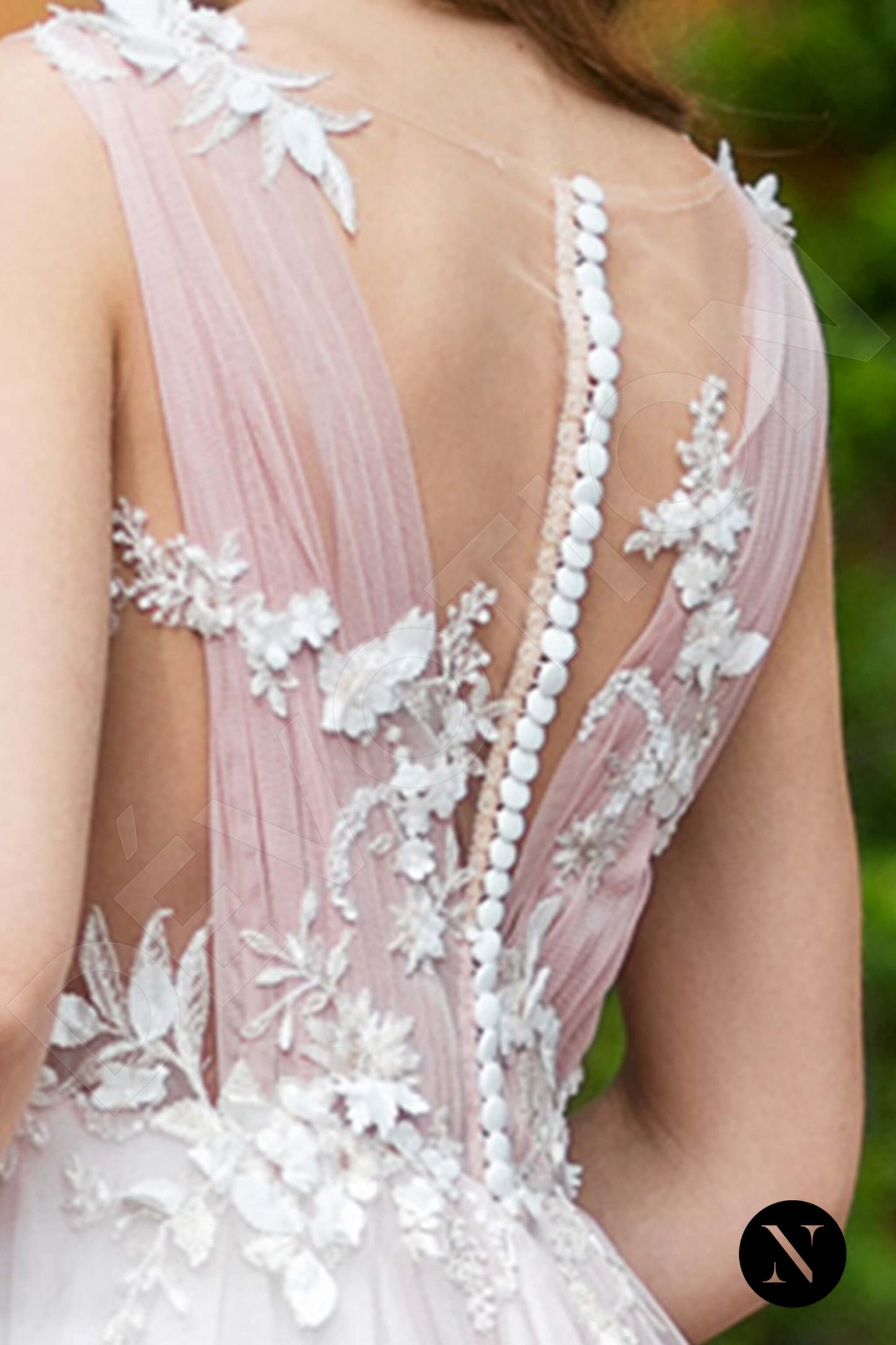 Pink Edelweiss Full back A-line Sleeveless Wedding Dress 7