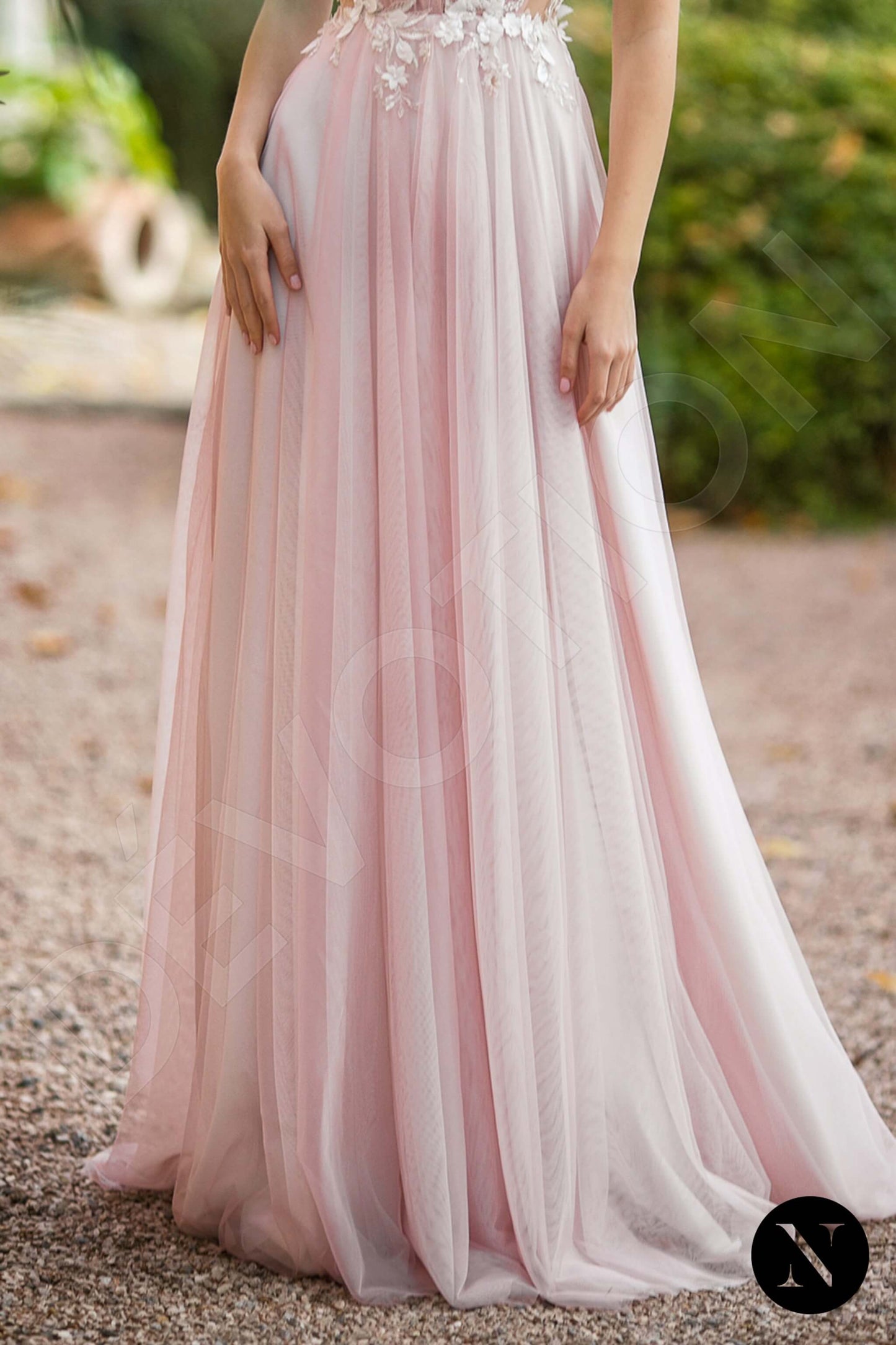 Pink Edelweiss Full back A-line Sleeveless Wedding Dress 4