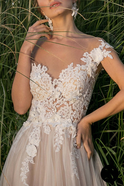 Esnek Full back A-line Short/ Cap sleeve Wedding Dress 3