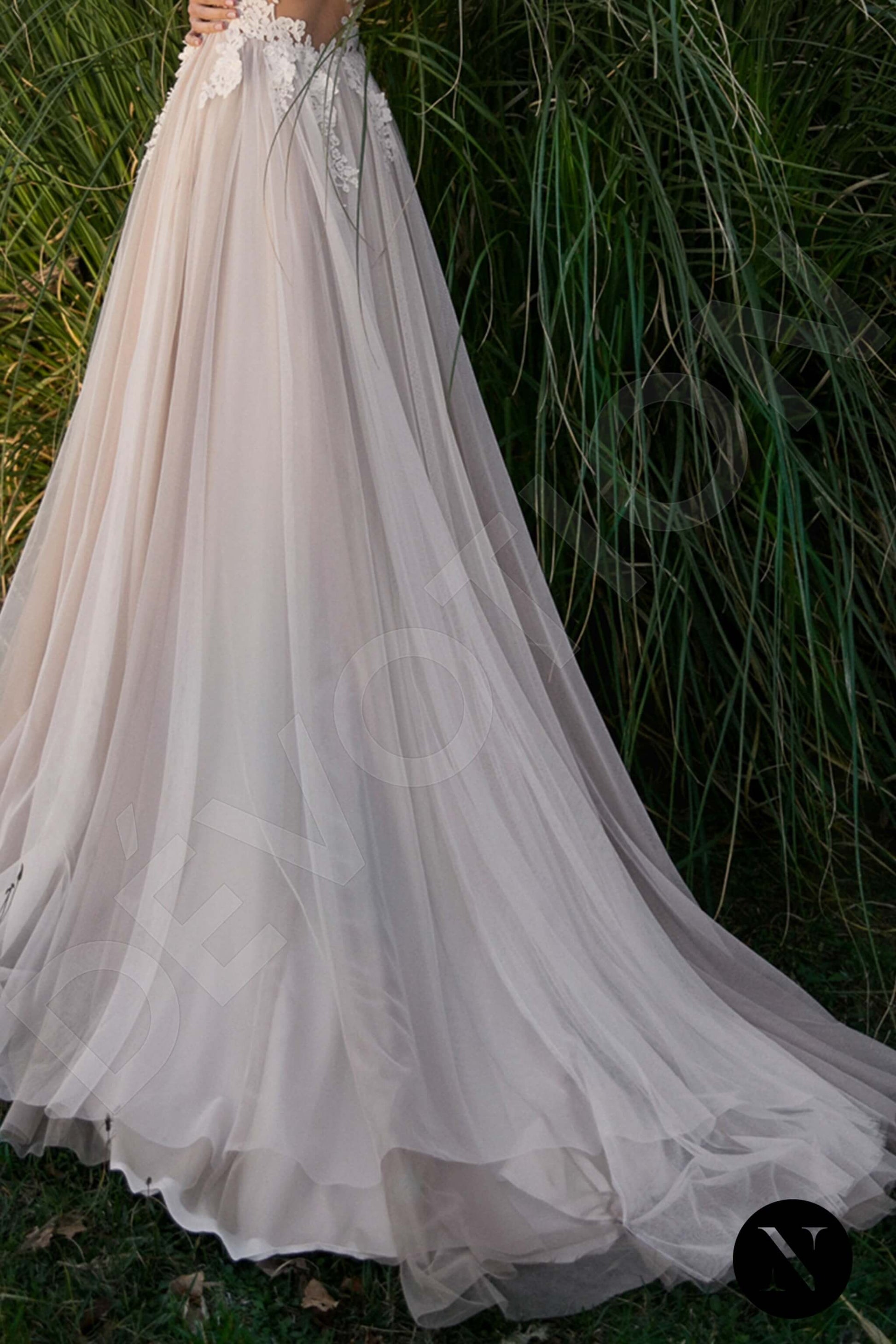 Esnek A-line V-neck Milk Beige Wedding dress