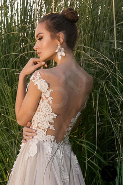 Esnek Full back A-line Short/ Cap sleeve Wedding Dress 5