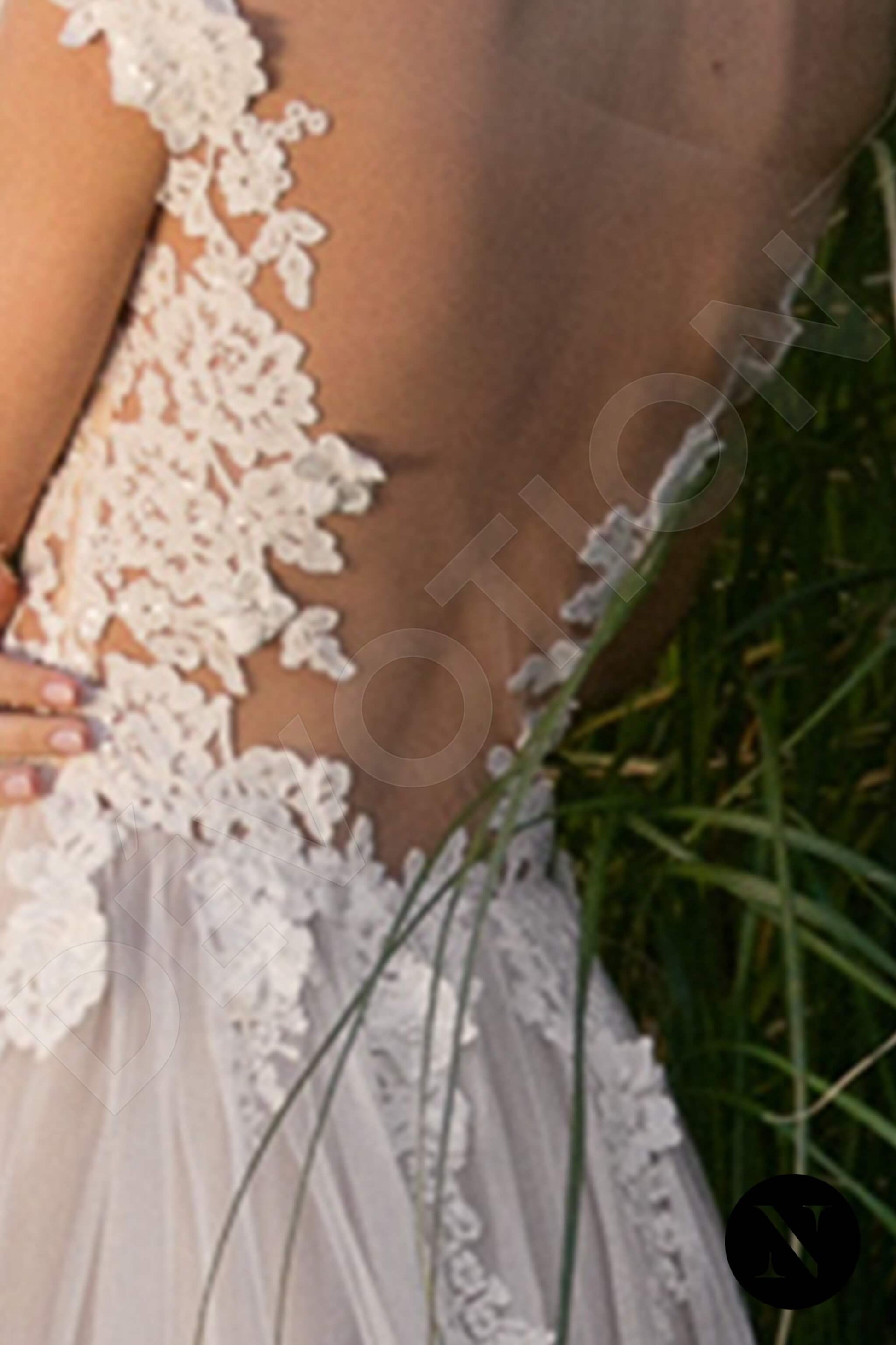 Esnek A-line V-neck Milk Beige Wedding dress