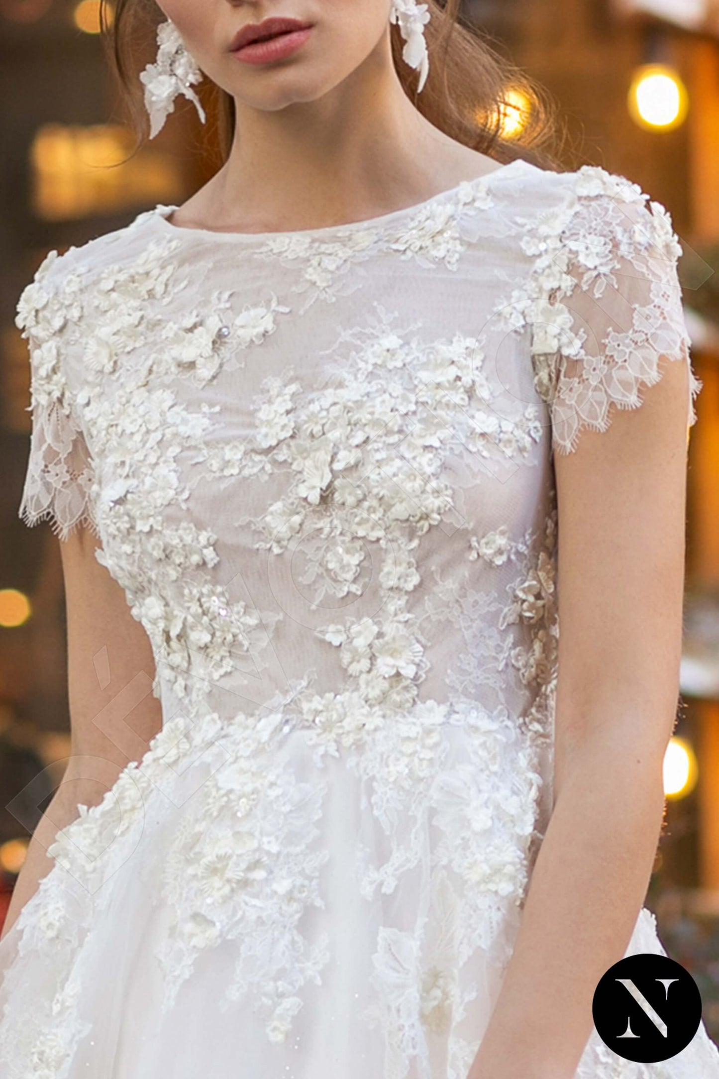 Kostans Full back A-line Short/ Cap sleeve Wedding Dress 3
