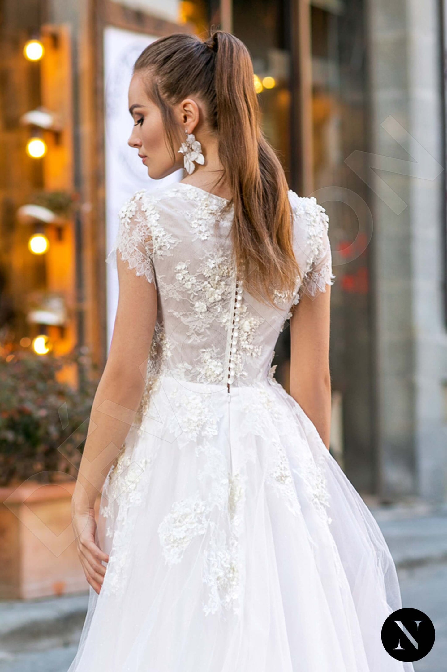 Kostans Full back A-line Short/ Cap sleeve Wedding Dress 5
