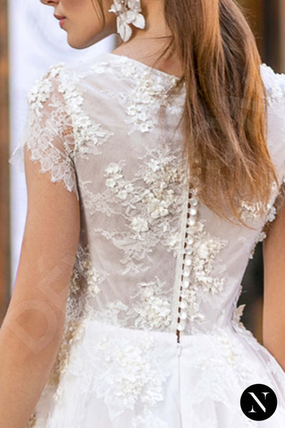 Kostans Full back A-line Short/ Cap sleeve Wedding Dress 6