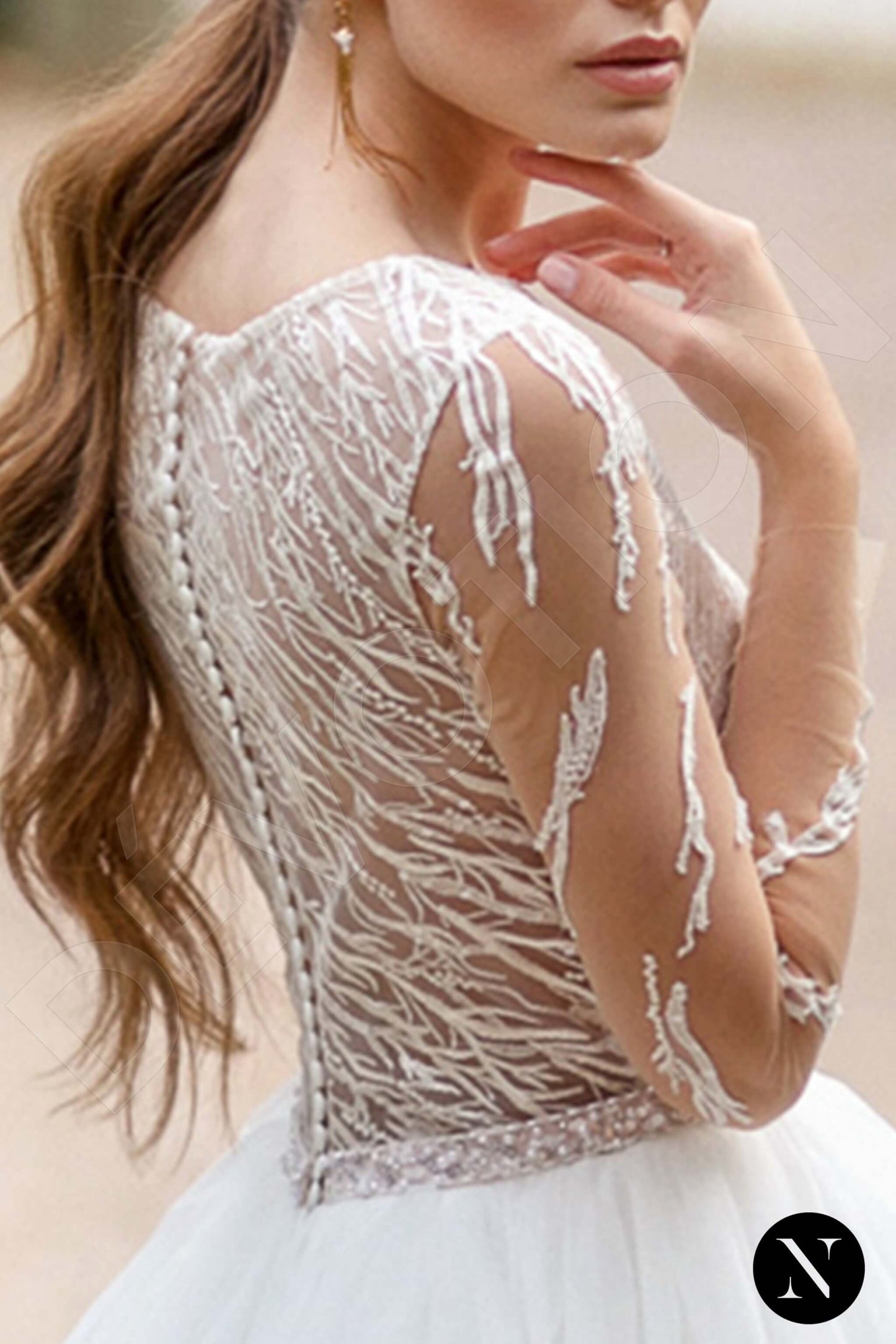 Nermesia Full back Princess/Ball Gown Long sleeve Wedding Dress 4
