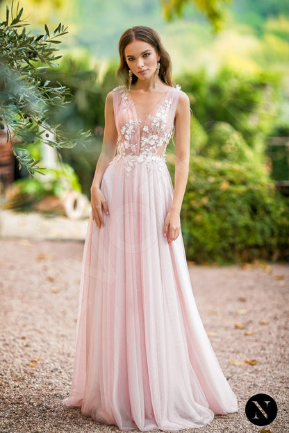 Pink Edelweiss Full back A-line Sleeveless Wedding Dress Front