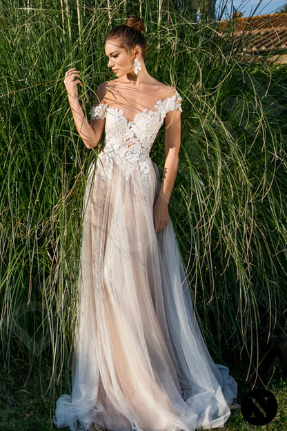 Esnek Full back A-line Short/ Cap sleeve Wedding Dress Front