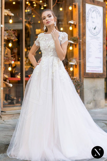 Kostans Full back A-line Short/ Cap sleeve Wedding Dress Front