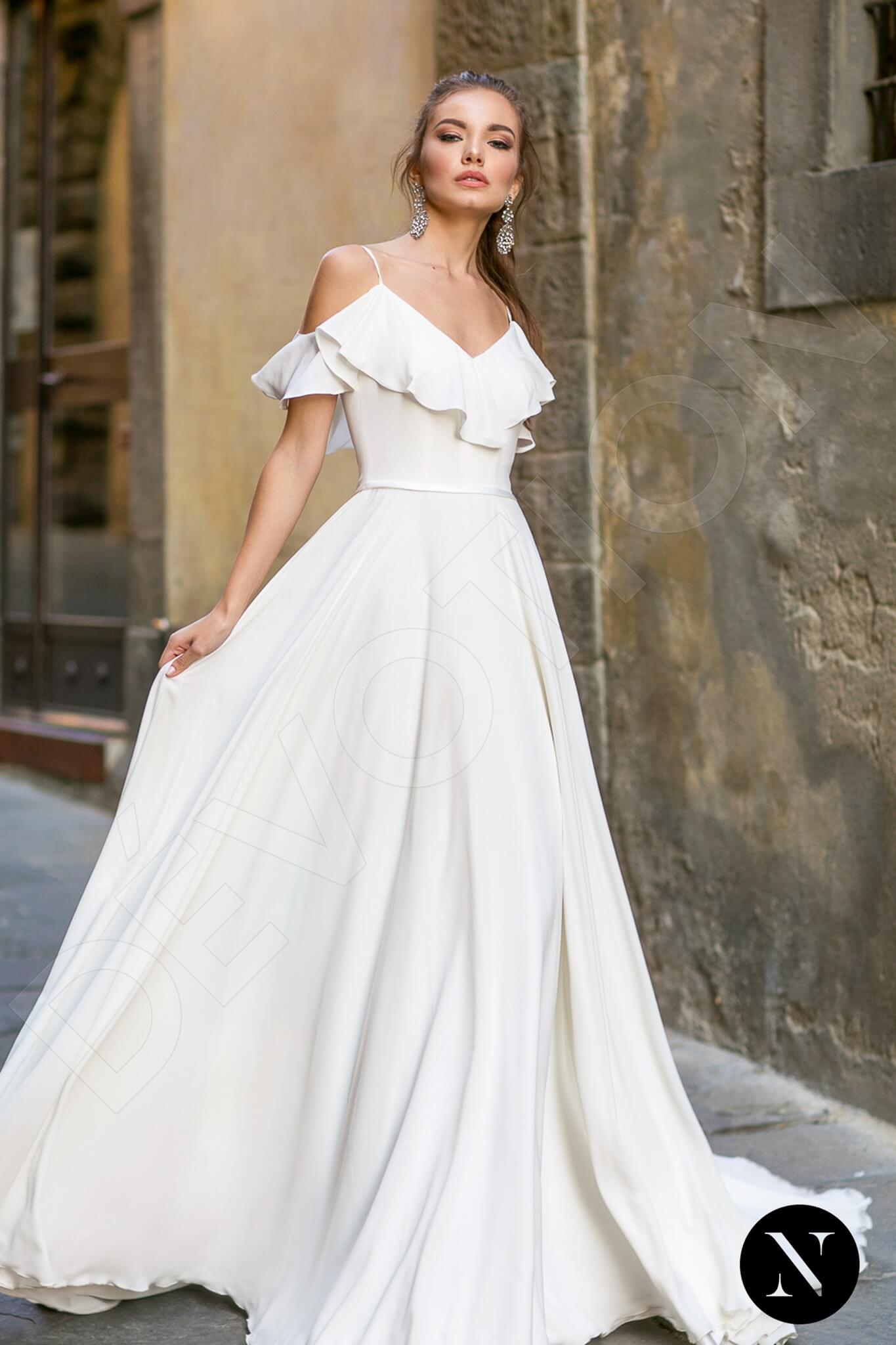 Magnolia Open back A-line Short/ Cap sleeve Wedding Dress Front