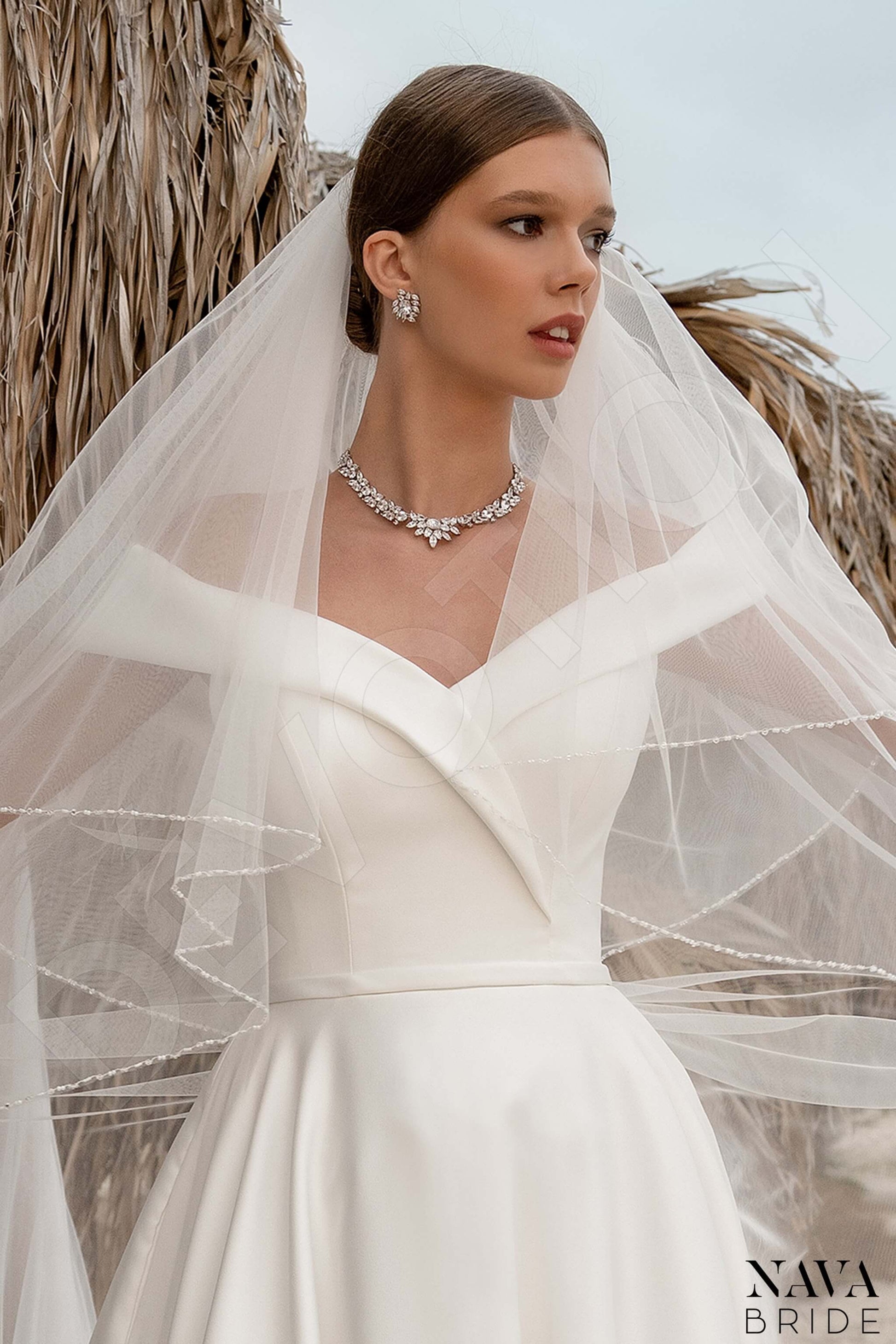 Amanella A-line Off-shoulder/Drop shoulders Milk Wedding dress