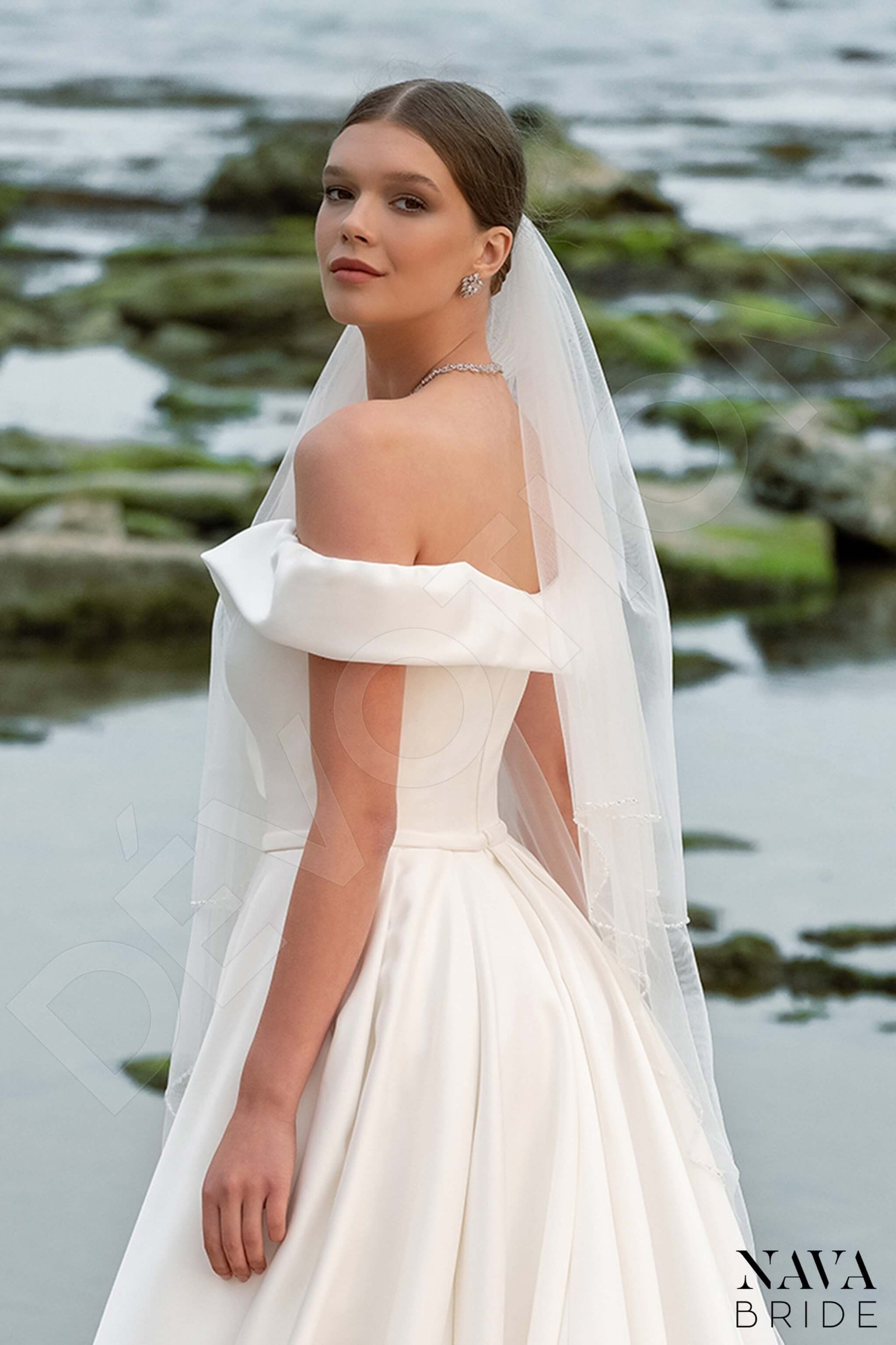 Amanella A-line Off-shoulder/Drop shoulders Milk Wedding dress