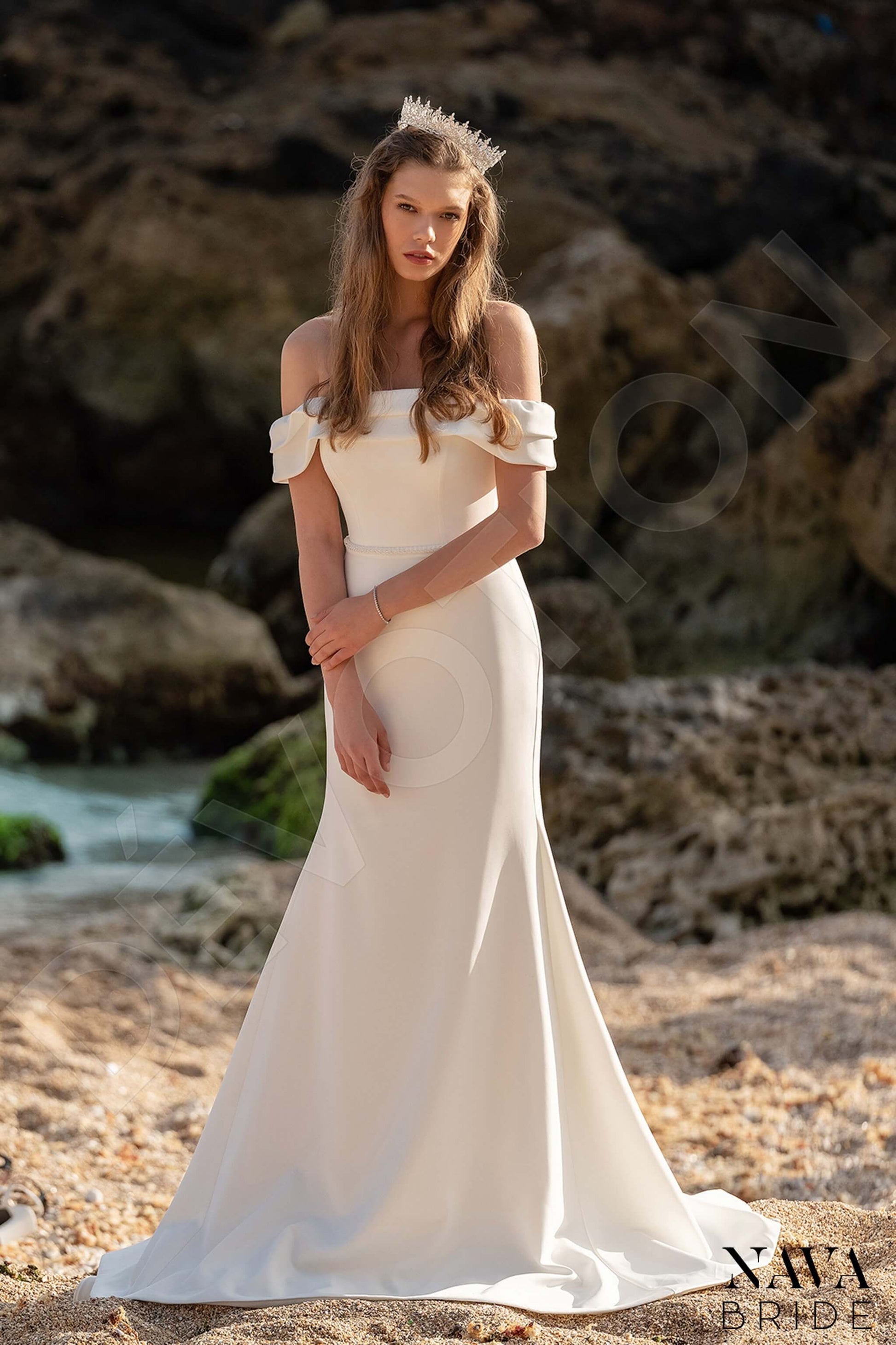 Aphelia Trumpet/Mermaid Off-shoulder/Drop shoulders Milk Wedding dress