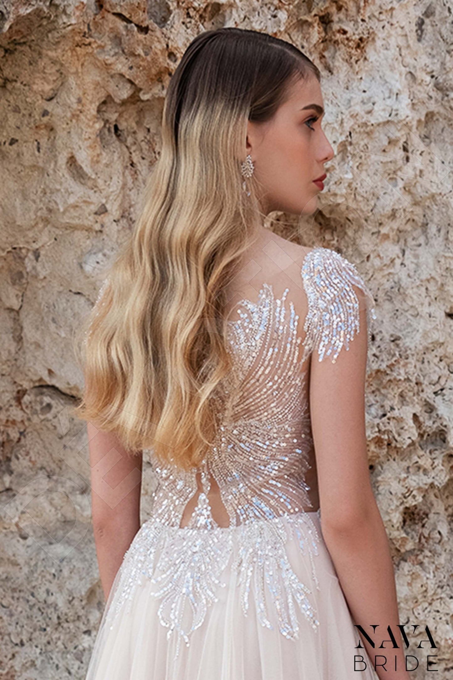 Elisija Full back A-line Short/ Cap sleeve Wedding Dress 4