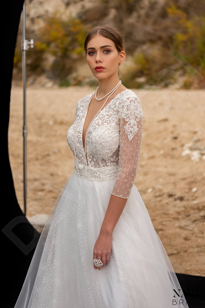 Jordan Full back A-line 3/4 sleeve Wedding Dress 2